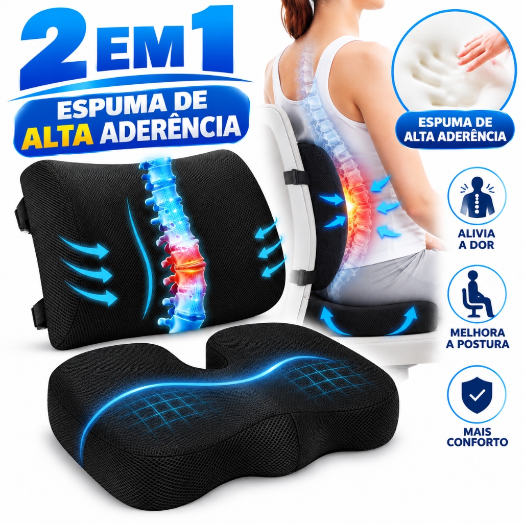 2em1 Almofada Lombar para Assento Cadeira Ortopédica Cóccix Alivio Dor Ergonômico