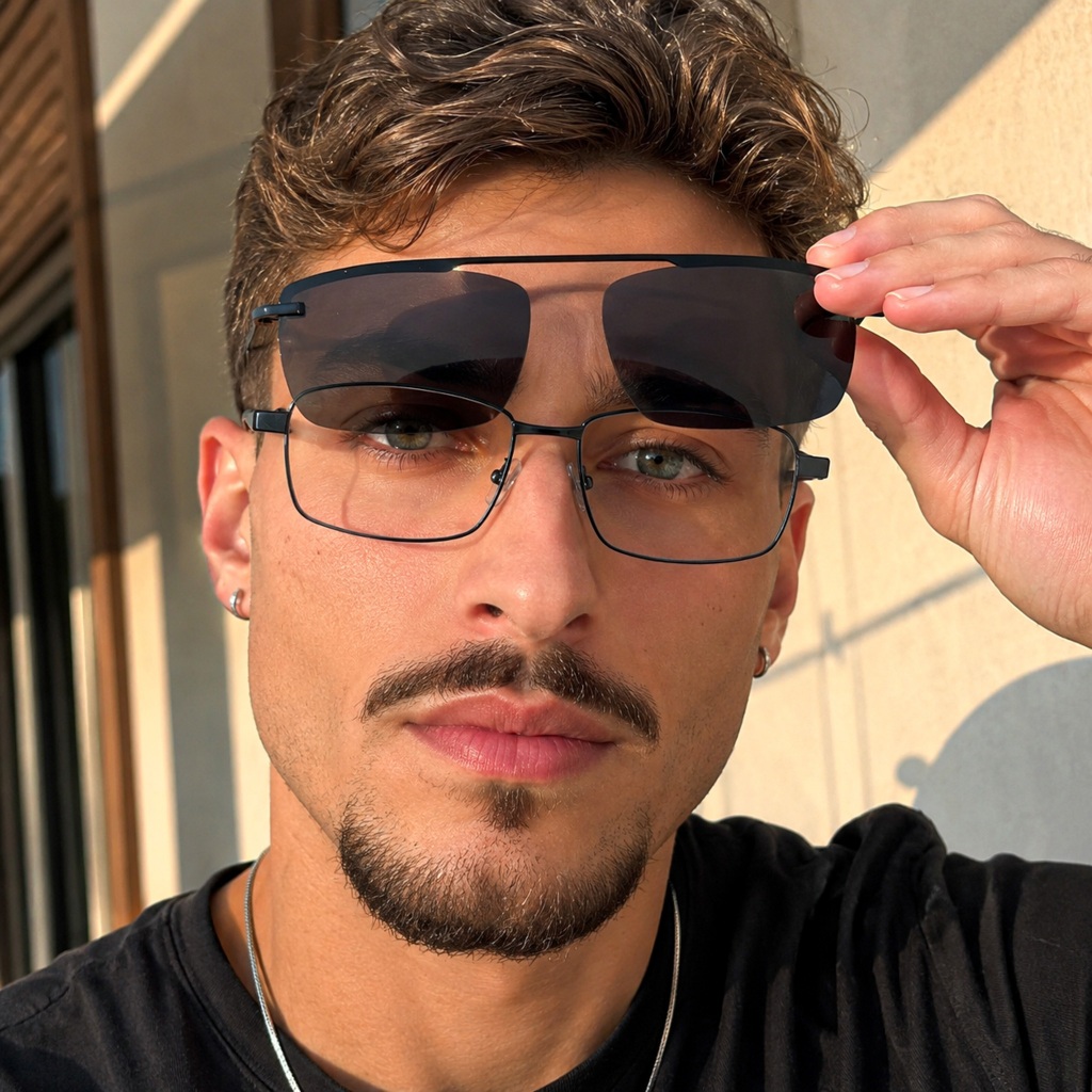 Óculos 2 em 1 Retangular Armação para Grau em Metal Clip On Com Lente Solar Polarizada e Proteção UV400