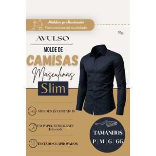 Molde de camisa manga longa, modelagem de camisa manga longa modelo Slim, em papel Kraft 80 gr.