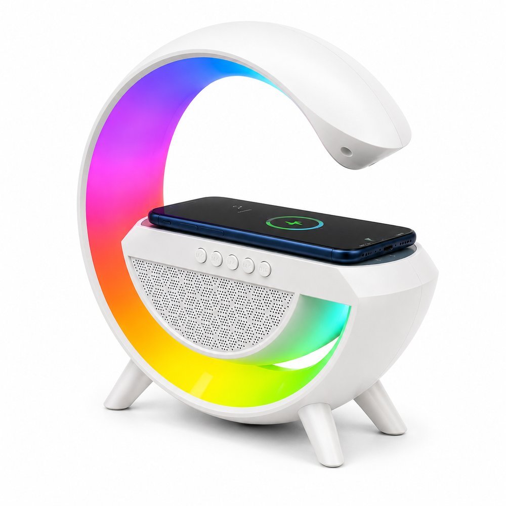 Luminária com Alto-Falante Bluetooth e Carregamento Sem Fio 15W