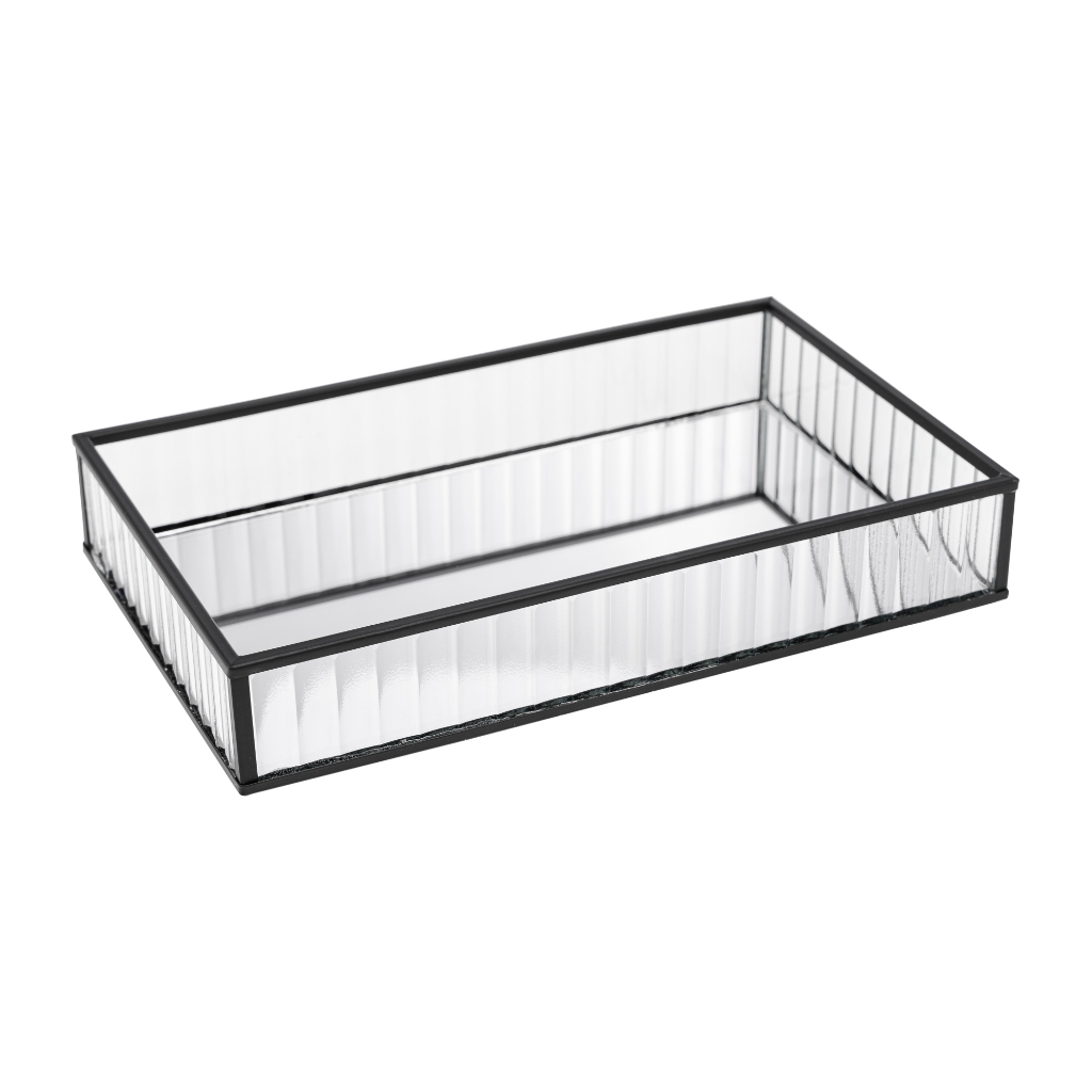 Bandeja de Metal com Espelho 25cm Preta Lyor para Decoração Aparador Mesa Quarto Banheiro Organização Elegante e Prática