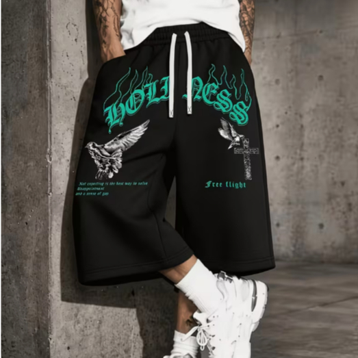 Bermuda Masculina Baggy Oversized Streetwear Estampada Gótica Urban Hip Hop Bermudão Moletom Largo