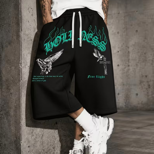 Bermuda Baggy Masculina Oversized Streetwear Estampada Gótica Hip Hop Urban Bermudão Largo