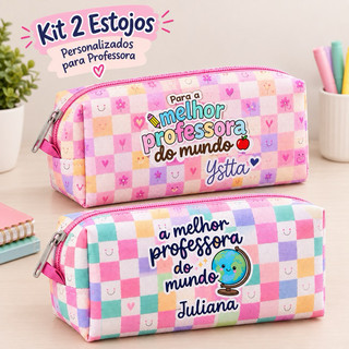 Kit 2 Estojos Professora Personalizados com Nome - 2 nomes – Estojo Escolar Grande