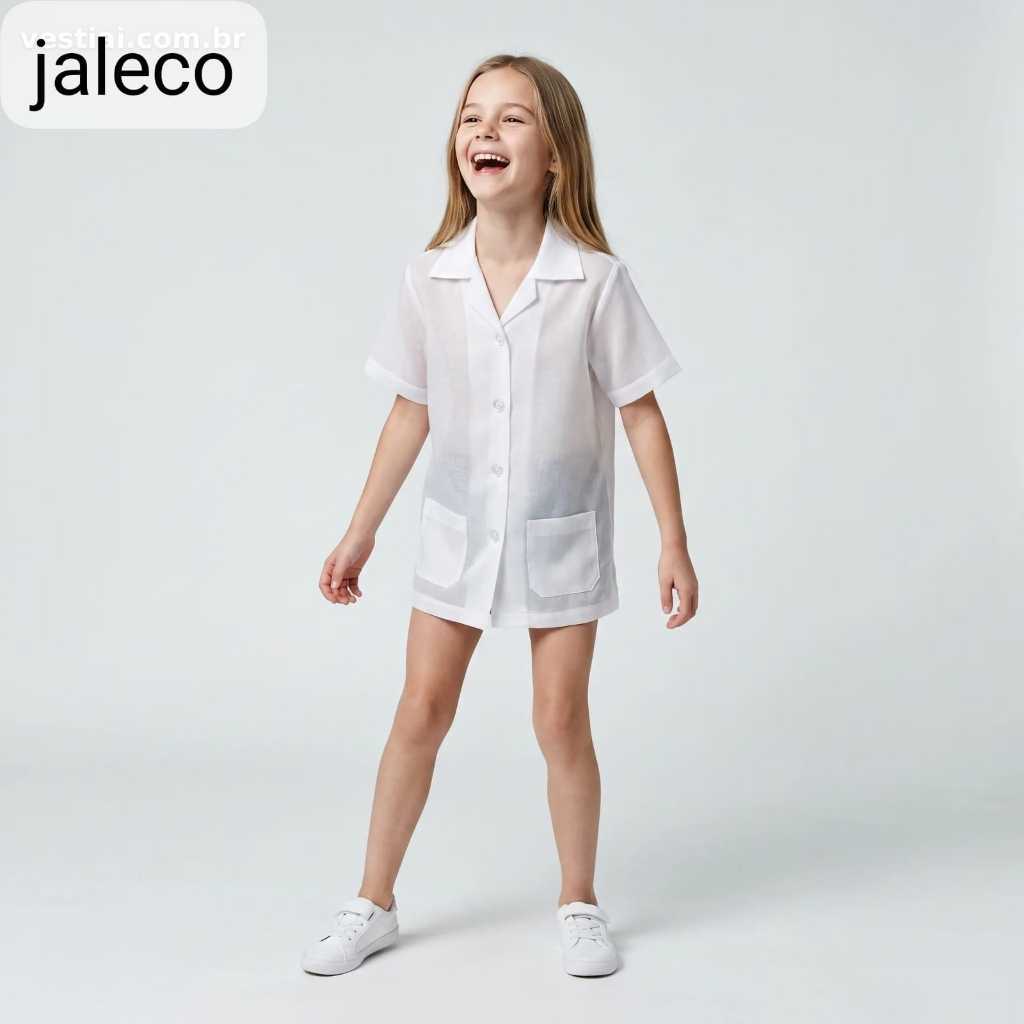 Jaleco Infantil Em Oxford Branco Mangas Longas Unissex