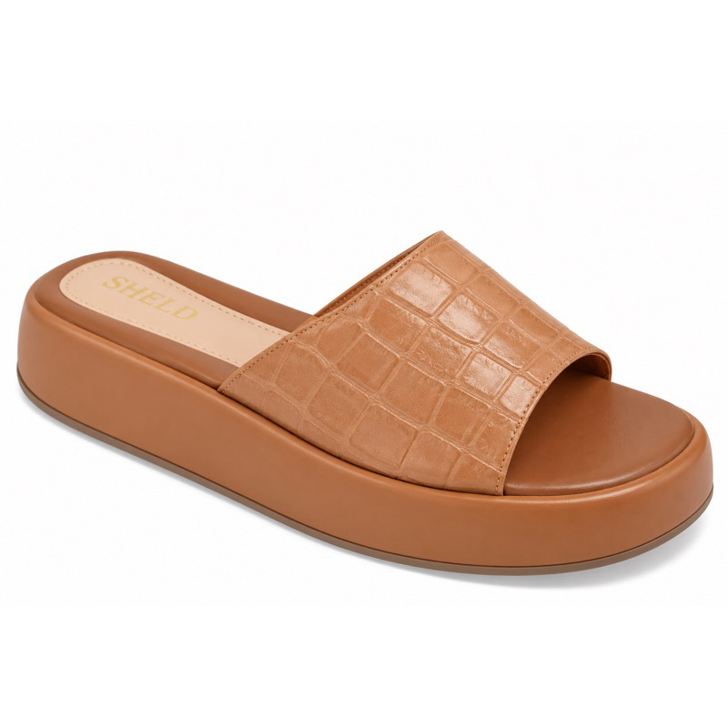 Sandália Tamanco Flatform Feminina Croco Rasteira Confortável Papete Blogueira Macia