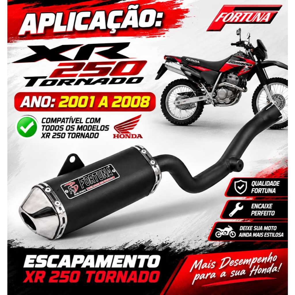 Ponteira Fortuna Mini Tri XR 250 Tornado 2001–2008 | Preto ou Cromado | Som Grave e Desempenho