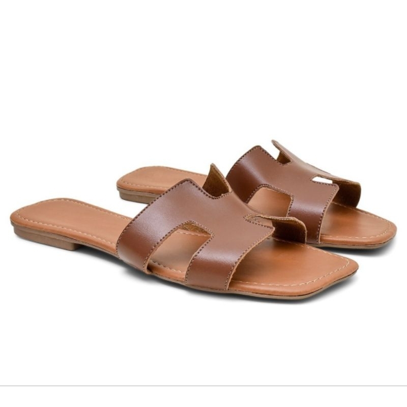 Rasteirinha Feminina H Marrom Caramelo | Sandália Rasteira Confortável Casual Elegante