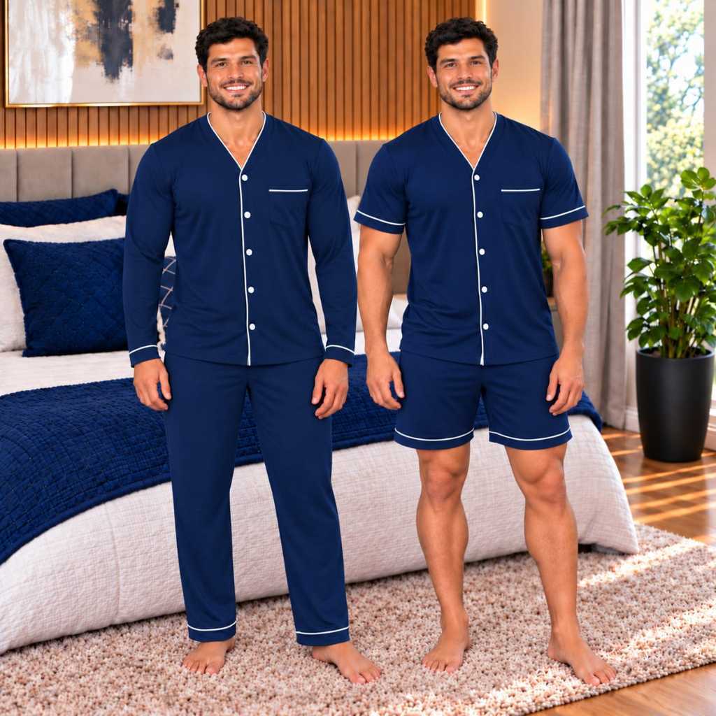 Kit 2 Pijamas Americanos Masculino Cirúrgico, Hospital De Algodão Aberto Botões