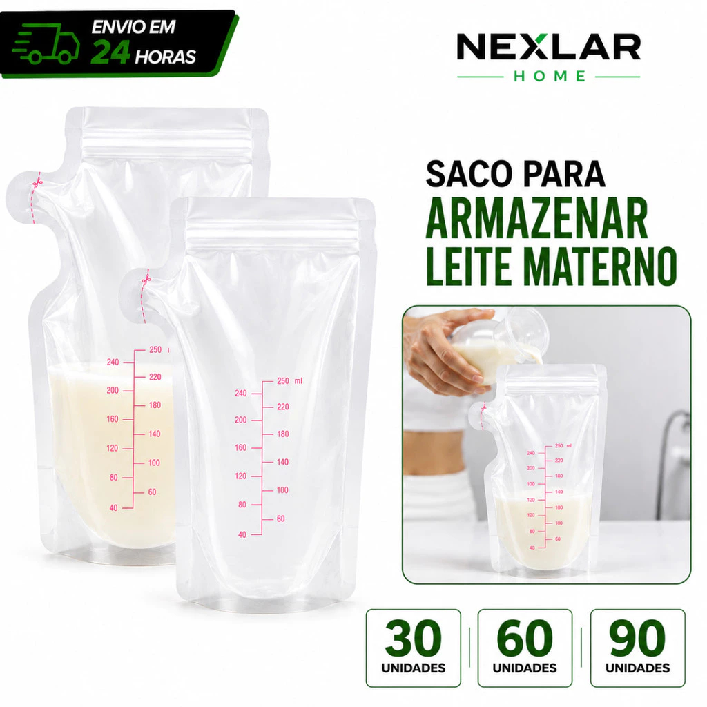Kit 30 Sacos Coletor de Leite Materno 250ml Descartável com Escala de Medição Congelador KL-3001