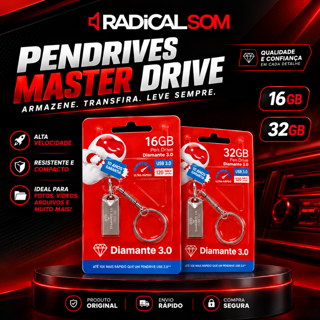 Pendrive Mini USB MasterDrive Premium USB 3.0 Diamante Ultra Rápido CLASS 10 16G 32G Prata Som Automotivo