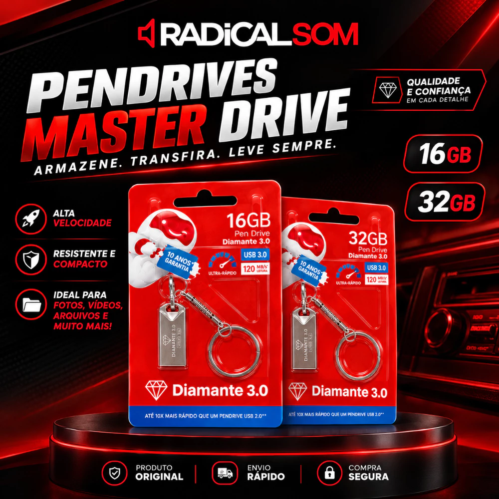 Pendrive Mini USB MasterDrive Premium USB 3.0 Diamante Ultra Rápido CLASS 10 16G 32G Prata Som Automotivo
