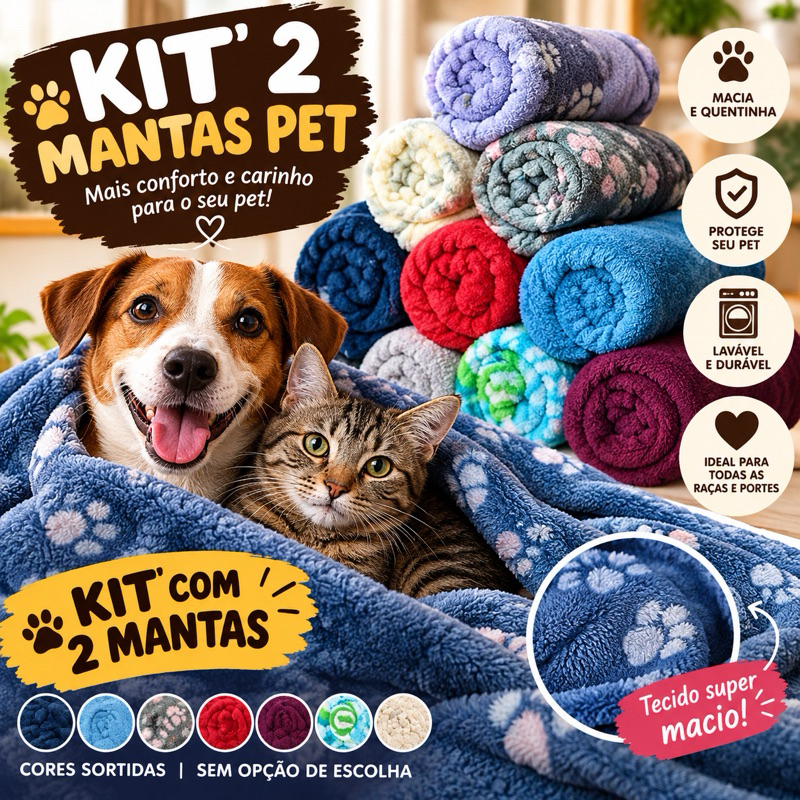 KIT 2 COBERTOR MANTA SOFT ESTAMPADA MANTINHA PET GATO CACHORRO 90CM X 100CM (2 UNIDADES )