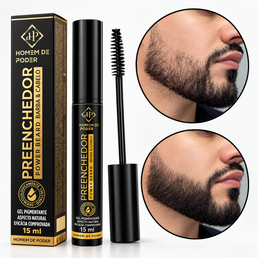 Preenchedor e Escurecedor de Barba em Gel 15ml Homem de Poder – Disfarça Falhas e Fios Brancos