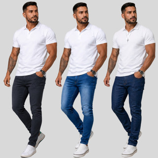 Calças Jeans Masculinas Com Elastano Lycra Slim Reta Preta, Azul Escura e Used Do 36 Ao 48 Direto Da Fabrica Envio