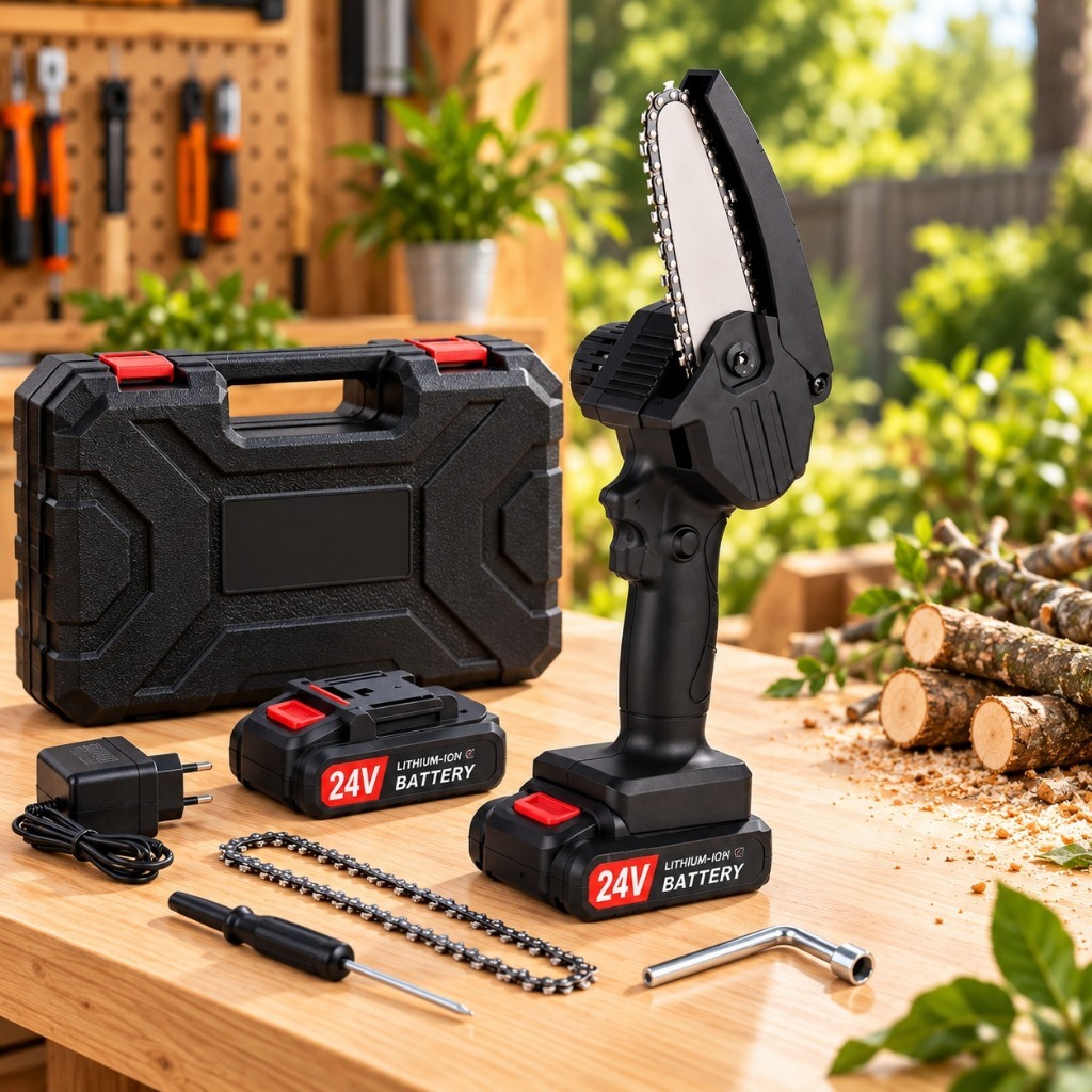 Mini Motosserra Elétrica a Bateria 24V Nakasaki 2 Baterias com Maleta para Poda