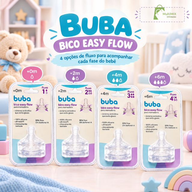 kit 2 Bico De Mamadeira Anticólica Pétala Silicone Buba Easy Flow
