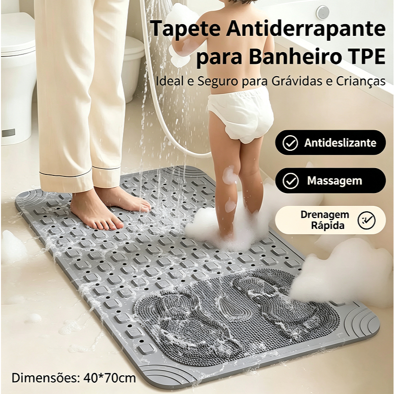 Tapete Antiderrapante para Banheiro com Ventosas Massageador de Pés Drenagem Rápida Antiderrapante40*70CM