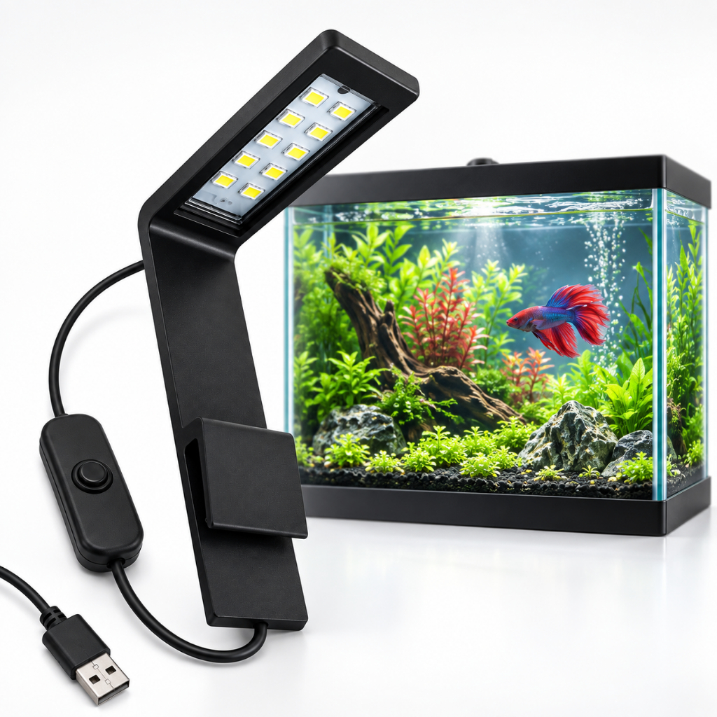 Luminária de Aquário LED 5W para Aquário Até 15L - Betta e Plantado - Aquário de Peixes - Botão Liga Desliga