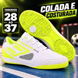 Chuteira Tenis Futebol Infantil Profissional Quadra Futsal Salão Menino Colada e Costurada Reforçada