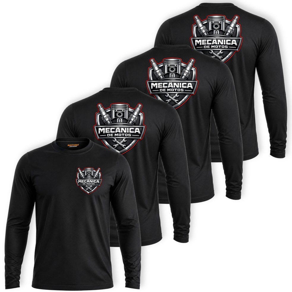 KIT com 3 Camisas MANGA LONGA Uniforme Masculino Profissional MECÂNICA DE MOTOS Oficina Moto Mecânico Dry Fit UV+