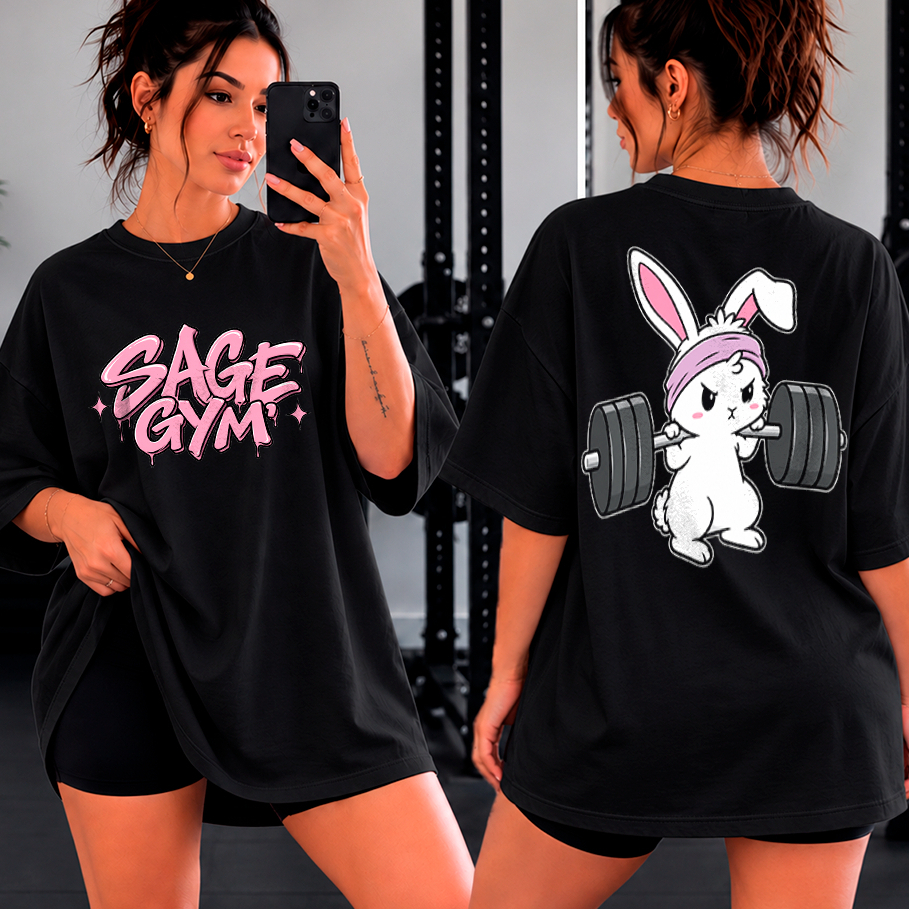 Camiseta Oversized T-shirt Feminina Larga e Confortavel Ideal para Treino Academia GYM Musculação Fitness Coelho Bunny