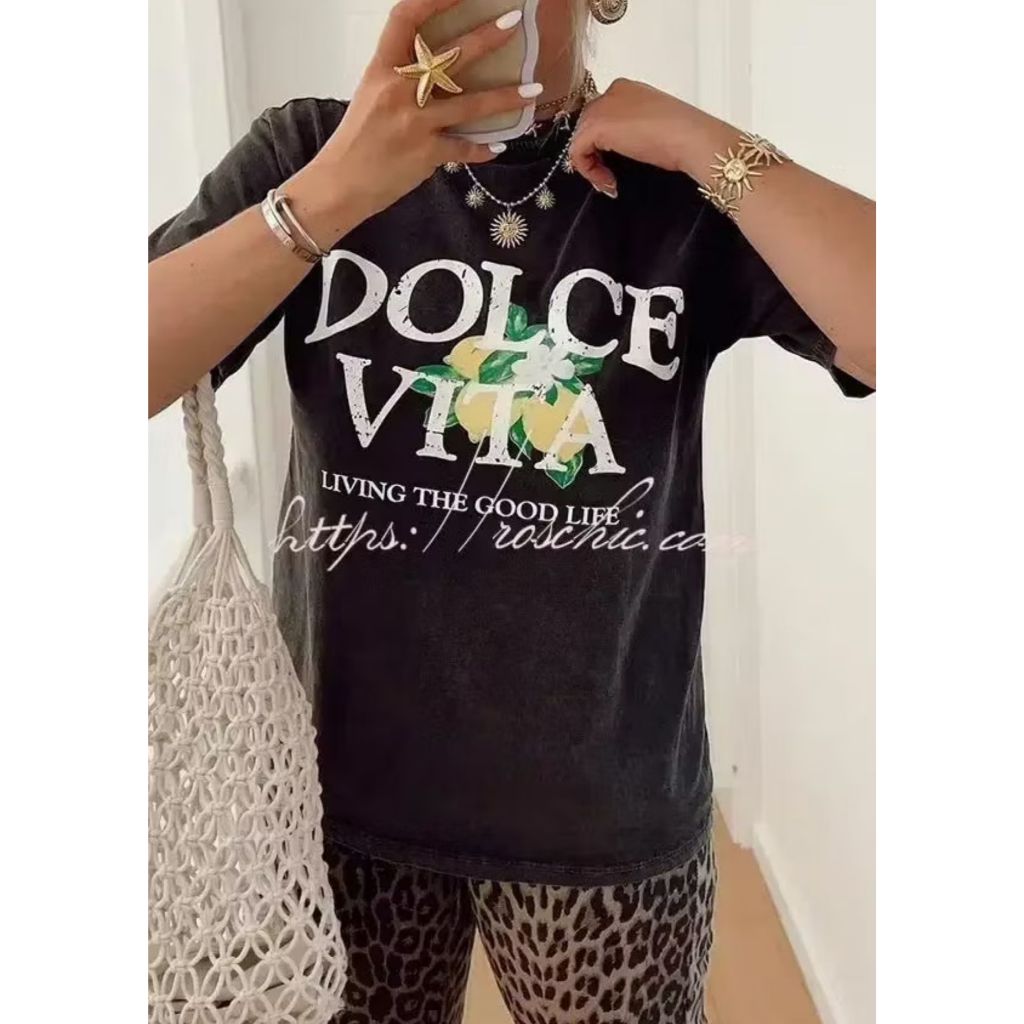 Camiseta Feminina Estampada com: Dolce Vita - Moderna Estampada 100% Algodão Manga Curta Gola Redonda Tecido Confortável