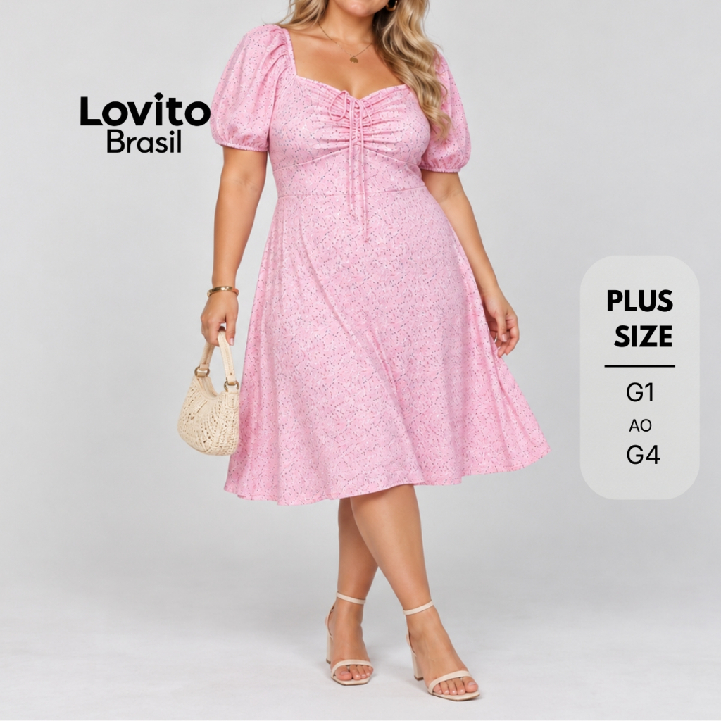 Lovito Vestido Plus Size Curto Romântico Estampa Floral DRB774BRL804