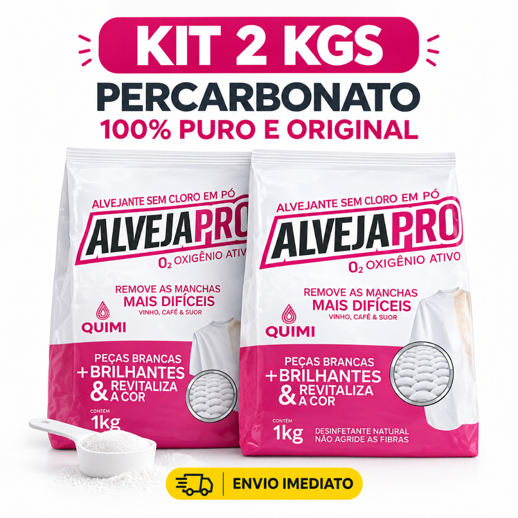 Kit 2kg Percarbonato de Sódio 100% Puro AlvejaPRO Tira Manchas Roupas