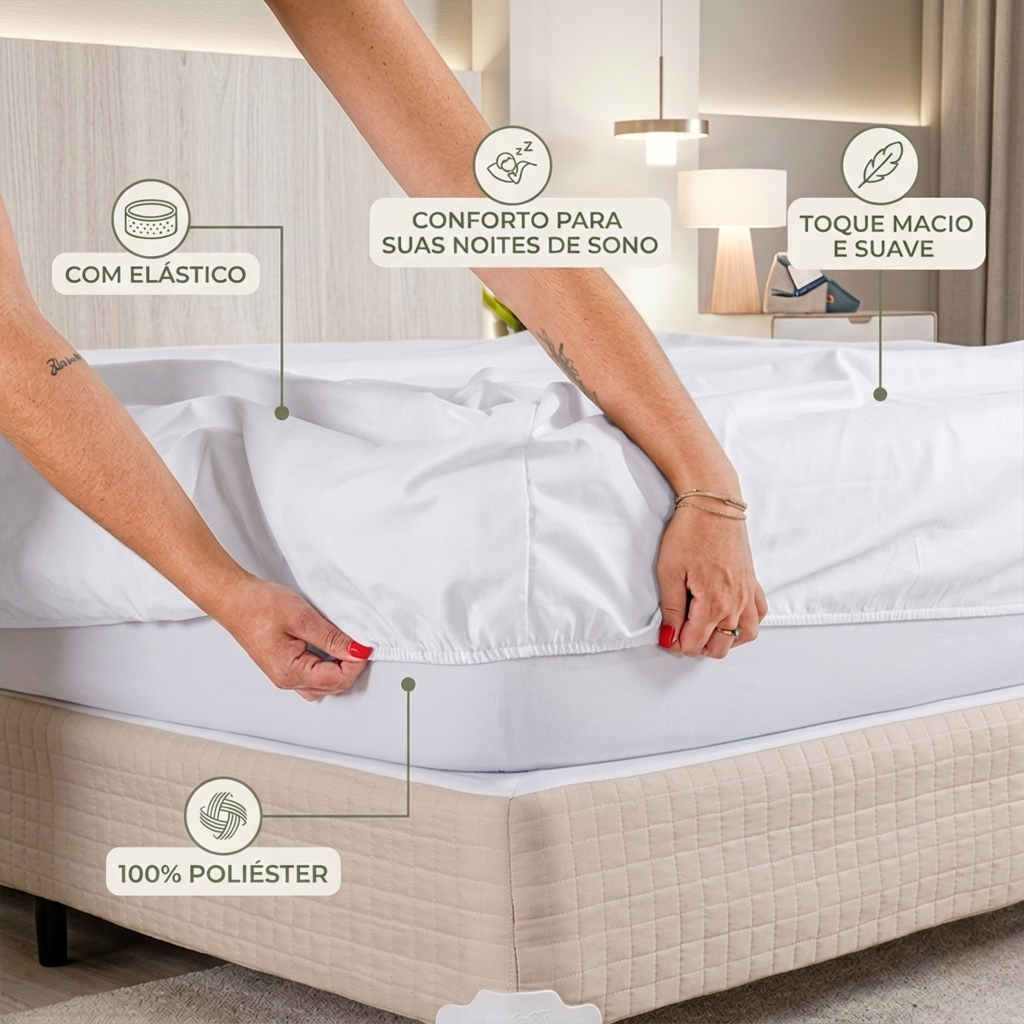 Jogo Lençol Cama Casal 4 Peças Branco Com Elástico Toque Macio Confortável Hotel — imagem 2 de 2