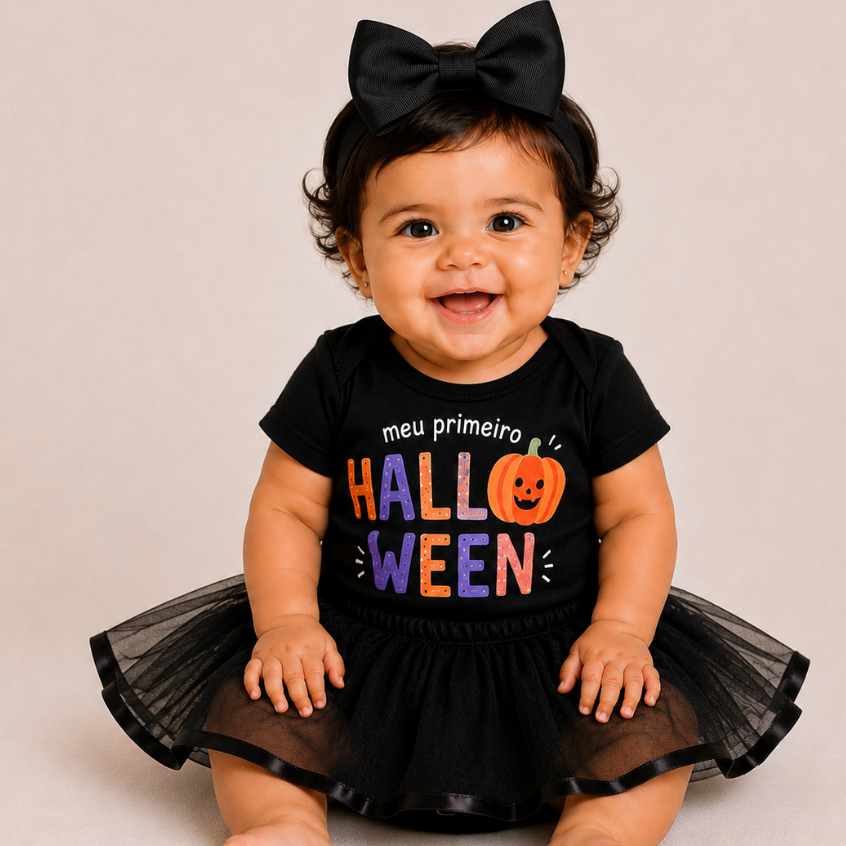 Body Bebê Infantil Halloween Para Menino Menina Mêsversário Temático Dia das Bruxas 100% Algodão Super Confortável