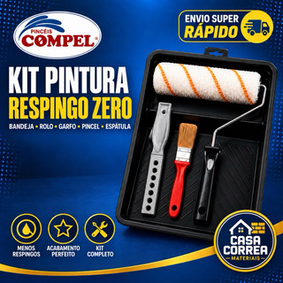Kit De Pintura Com 5 Peças 1 Bandeja 1 Rolo lã 1 Rolo Espuma 1 Pincel 1 cabo Rolo 23cm - Compel