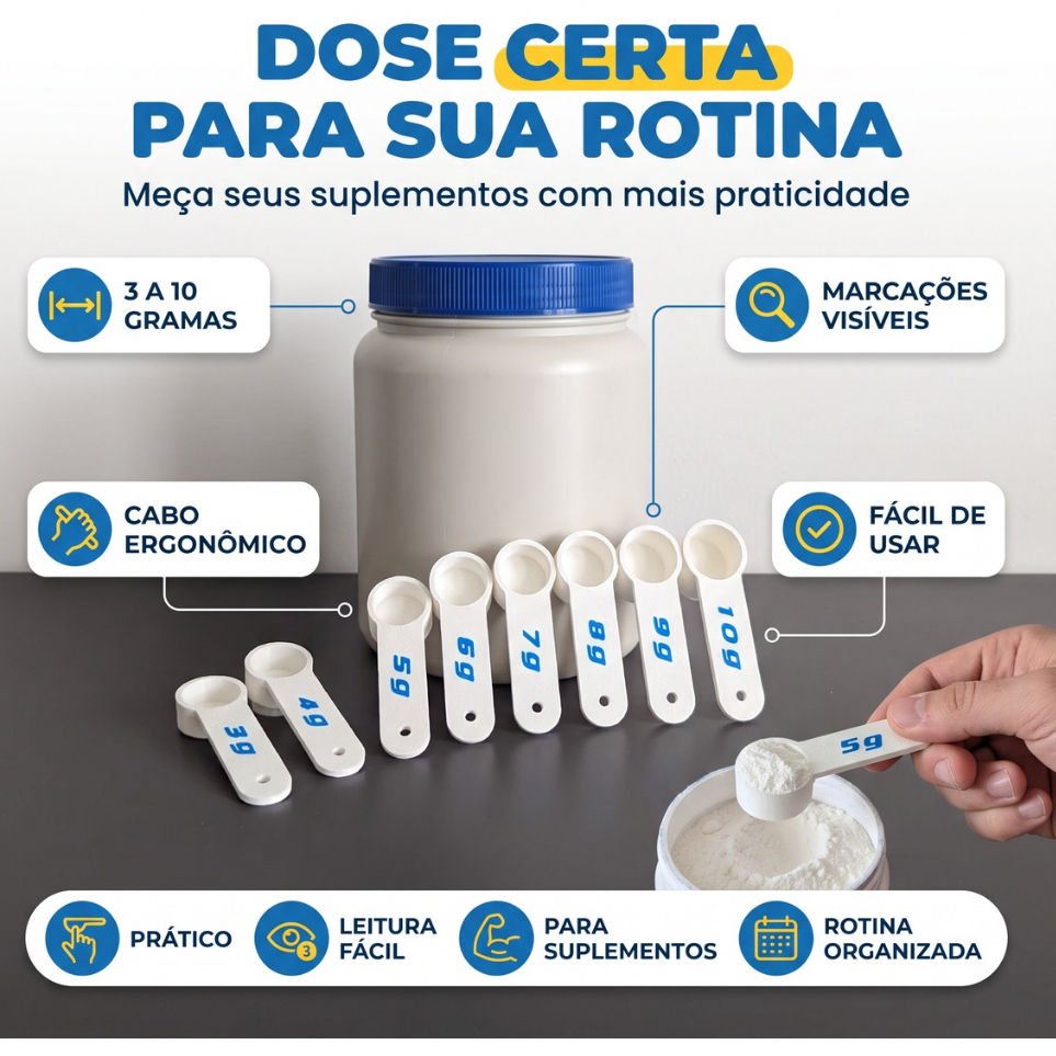 Kit Dosador Creatina 3g 4g 5g 6g Com Nivelador Colher Medidora Precisão Scoop Suplemento Fitness