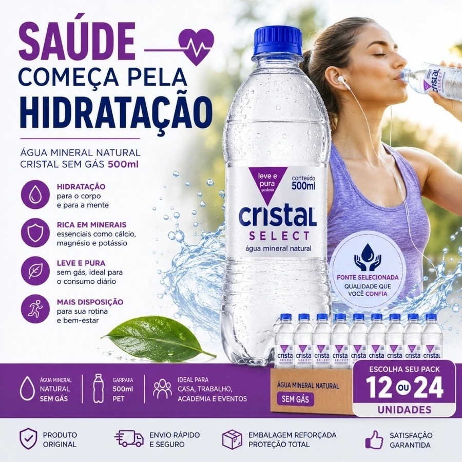 Água Mineral Natural Cristal Sem Gás 500 Ml escolha seu Pack