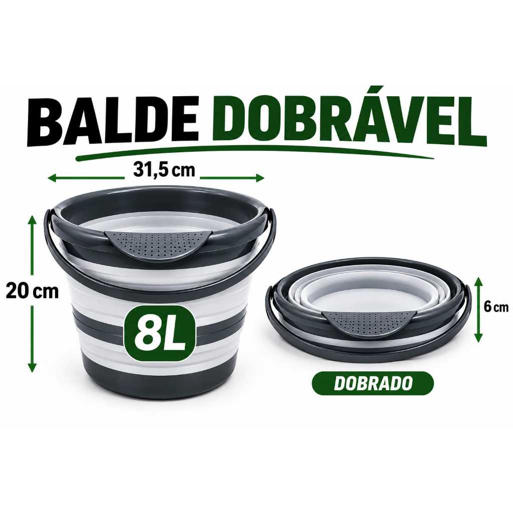 Balde Dobrável Retrátil de Silicone Flexível Resistente