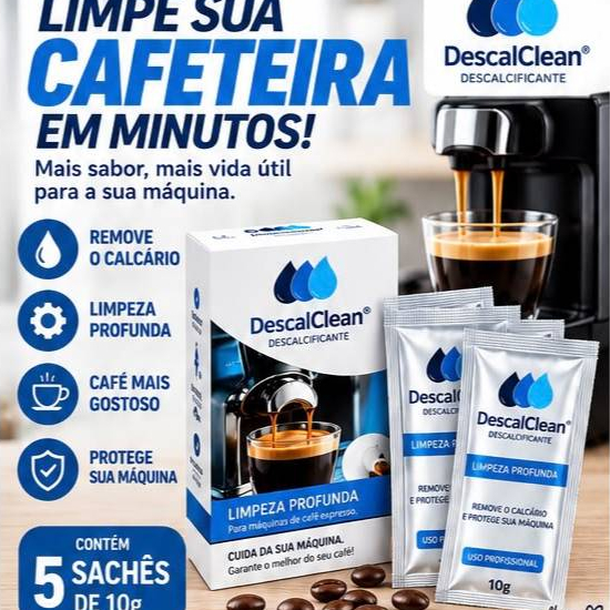 Descalcificante para Cafeteira DescalClean 5 Sachês 16g Anti Calcário Limpeza Profunda Máquina de Café Expresso Cápsulas