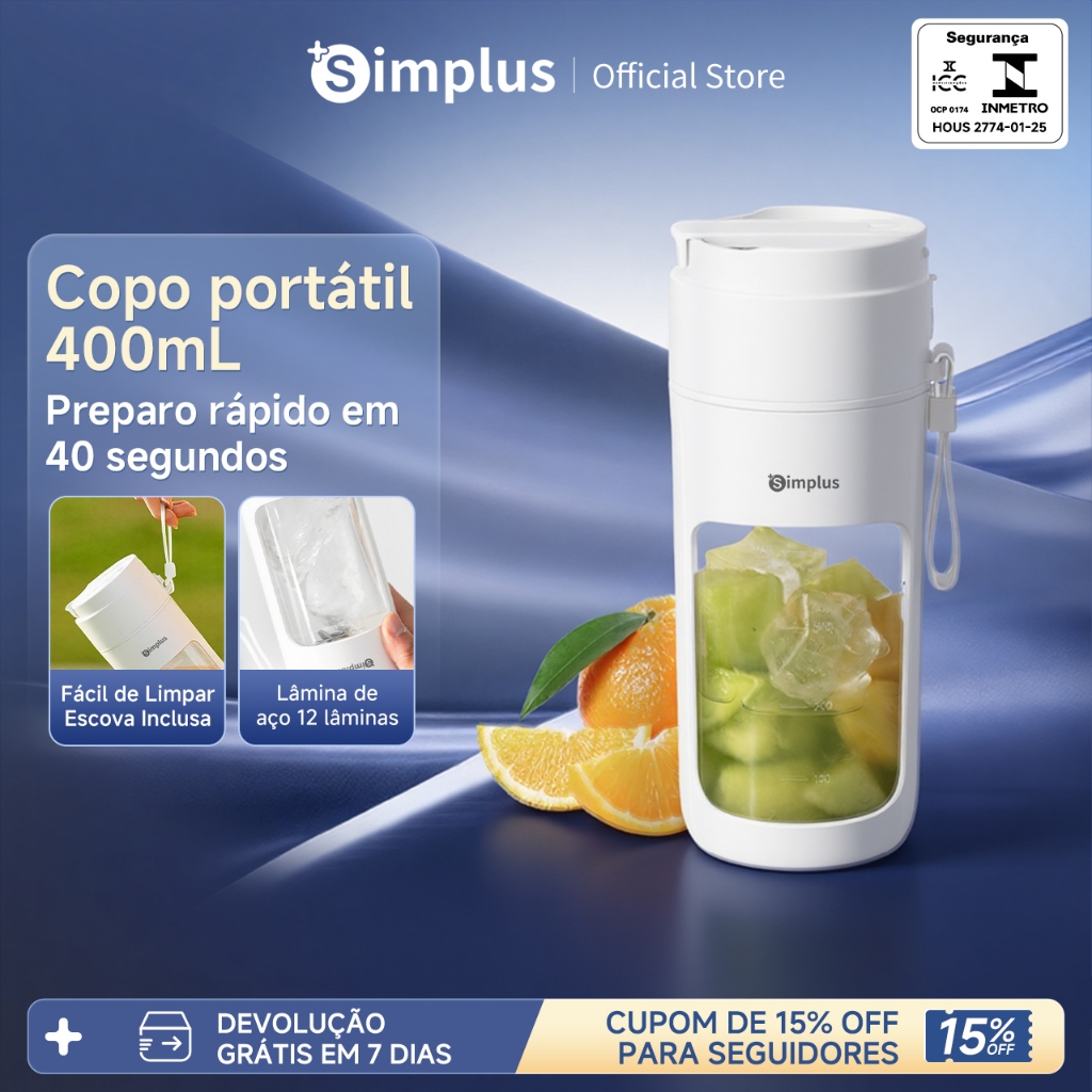 Simplus Liquidificador Portátil 400ml 12 Lâminas Sem Fio USB Recarregável Copo Direto Multifuncional ZZJH008