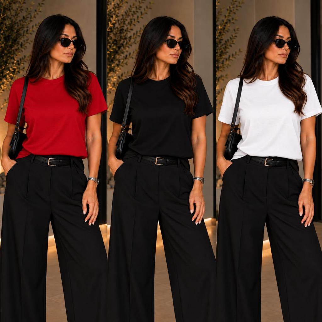 Kit 3 T-shirt Feminina Lisa Tendência 100% Algodão Casual Envio Já