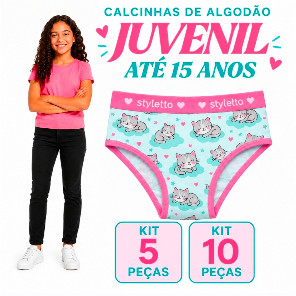 Kit Calçolinha Juvenil cós alto Menina Moça em Algodão com Forro 100% algodao