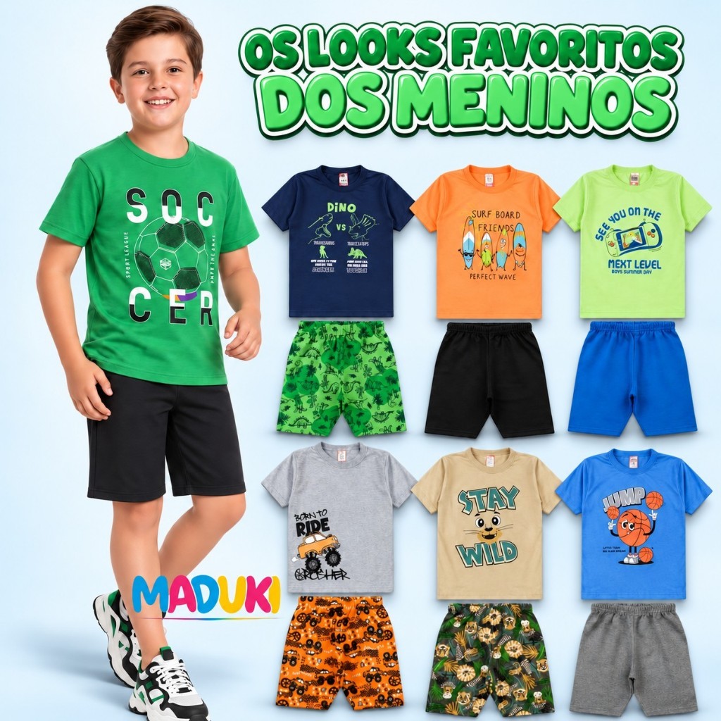 Kit 4 Peças Premium Roupa Infantil Masculino Menino Verão Juvenil 1 a 16
