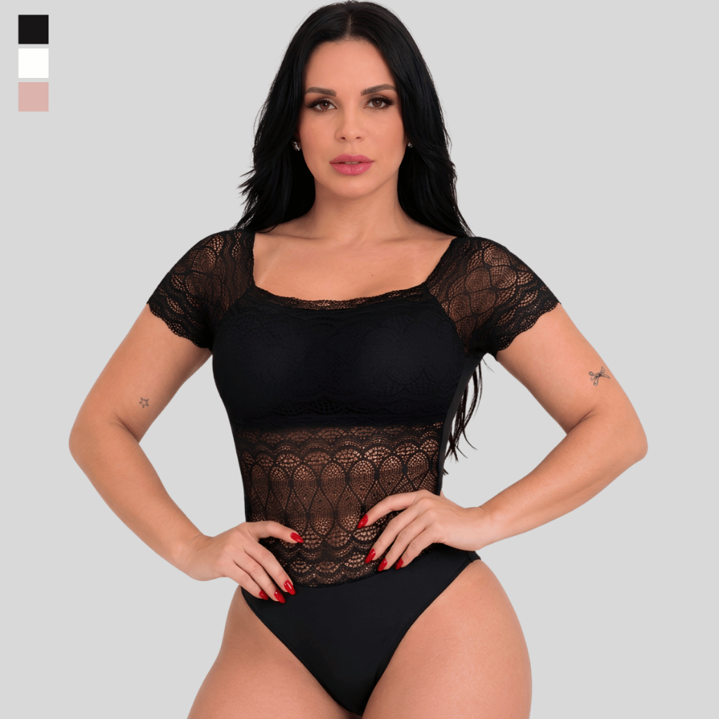 Body Feminina Estiloso Ombro a Ombro Confortavel de Renda Tecido Premiun