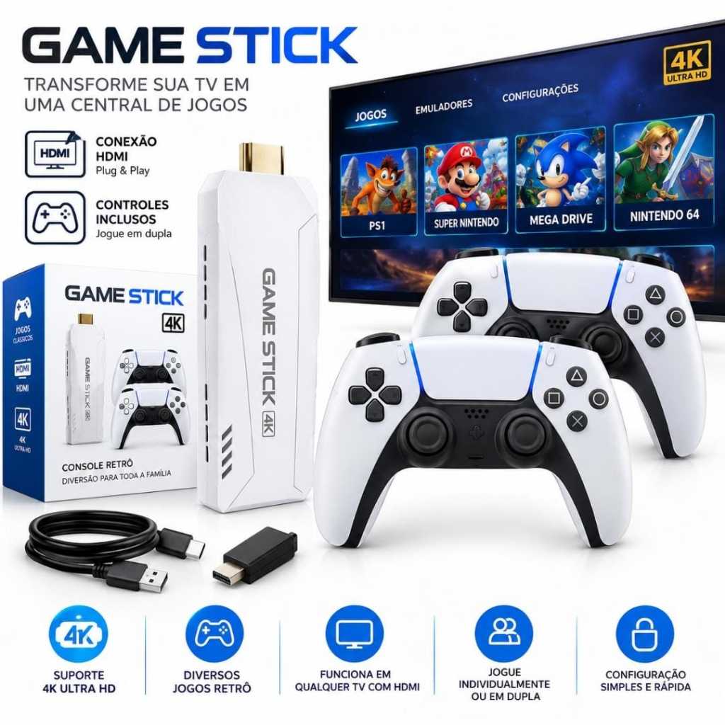 Coleção Especial de Vídeo Game Retrô – Controle ESTILO no PS5 (2026) GAME STICK