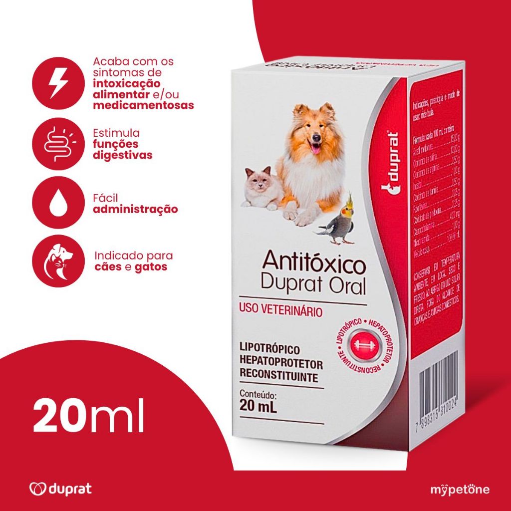 Antitóxico Duprat Solução Oral Cães Gatos e Passaros - 20ml