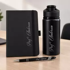 Kit Presente Caderno + Caneta + Garrafa Personalizado para Empresas, Formaturas e Datas Especiais Logo/Nome/Brasão
