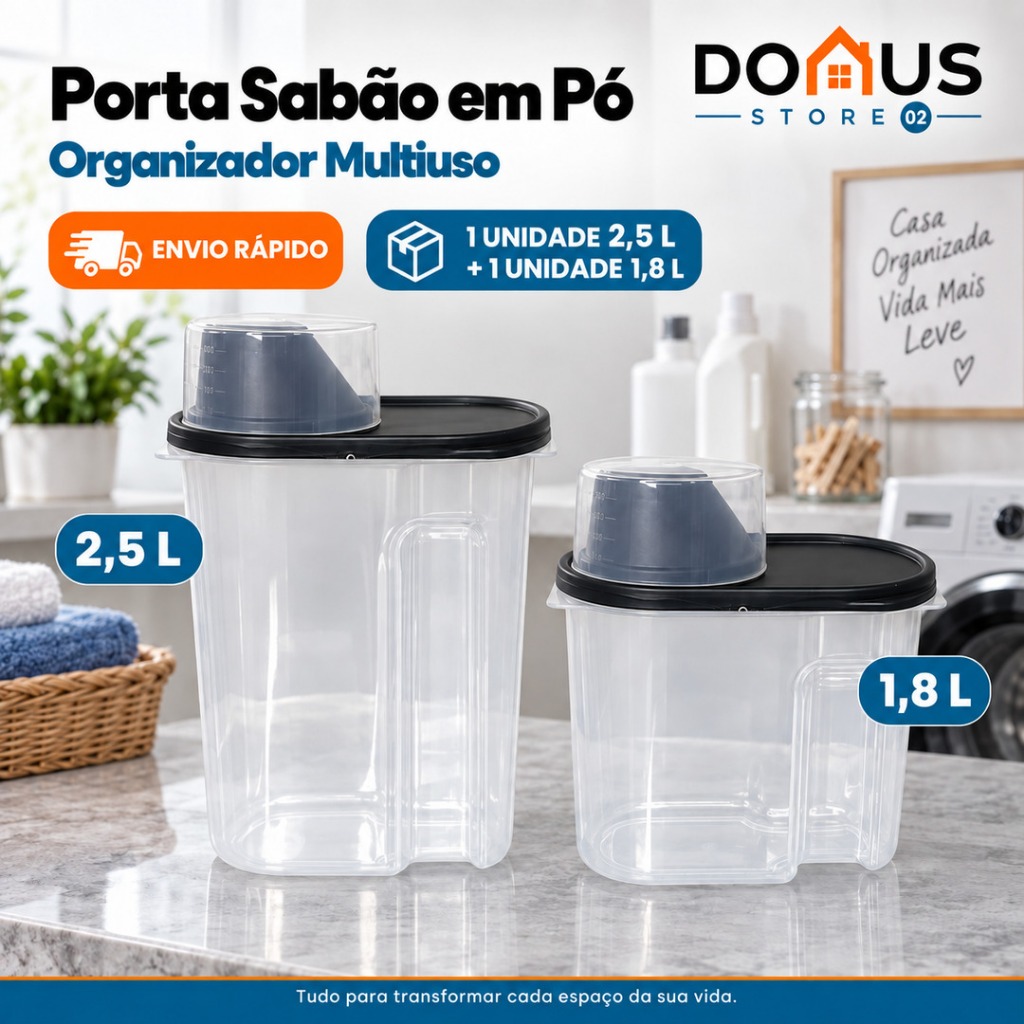Porta Sabão em Pó Pote Hermético Organizador Dispenser Multiuso