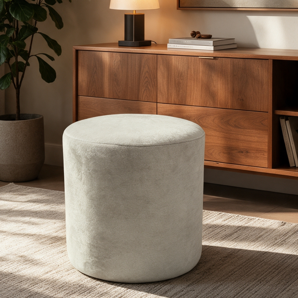 Puff Orgânico Boucle Decorativo Moderno Redondo Sala Quarto Closet Recepção Luxo Confortável Premium