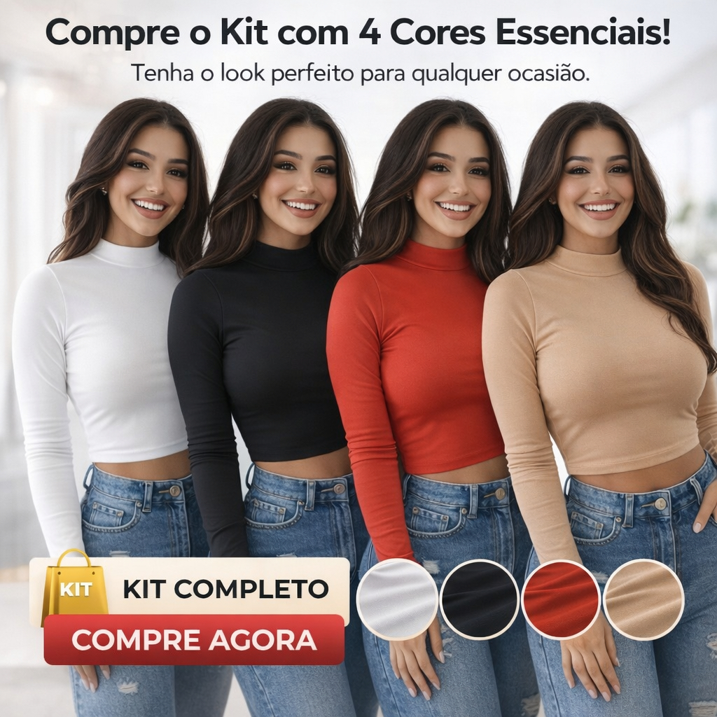 Kit 4 Blusa Feminina Cacharrel Manga Longa Segunda Pele Termica Basica Gola Alta Tecido Romantic