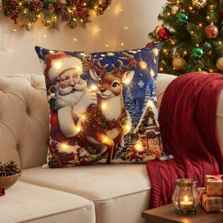 Capa de Almofada Natalina Com LED Pisca Pisca Decorativa 44x44cm | Pilha Extra