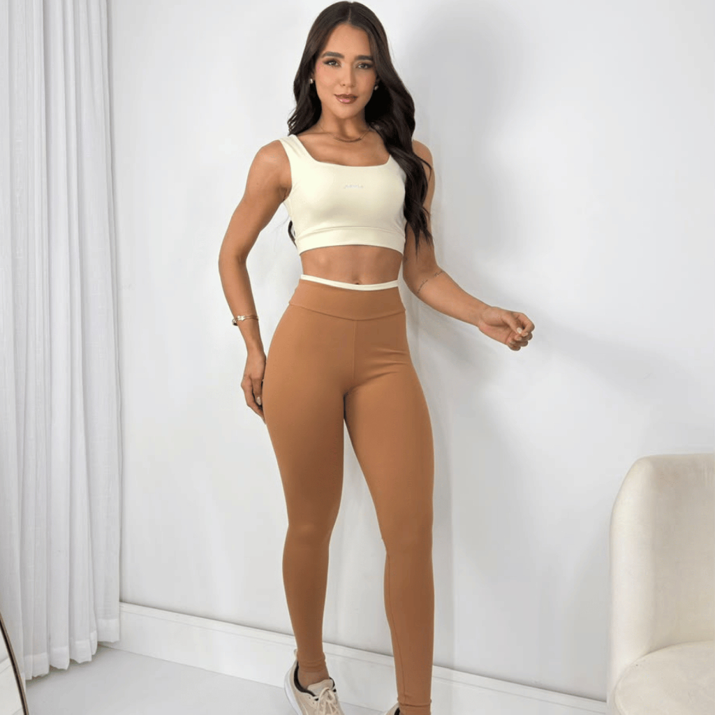 Conjunto Fitness Feminino de  Academia  Top e Legging Cintura Alta Suplex Soft em Poliamida Premium Zero Transparência