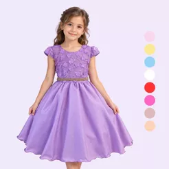 Vestido Juvenil Curto Com Aplicações de Flores Elegante